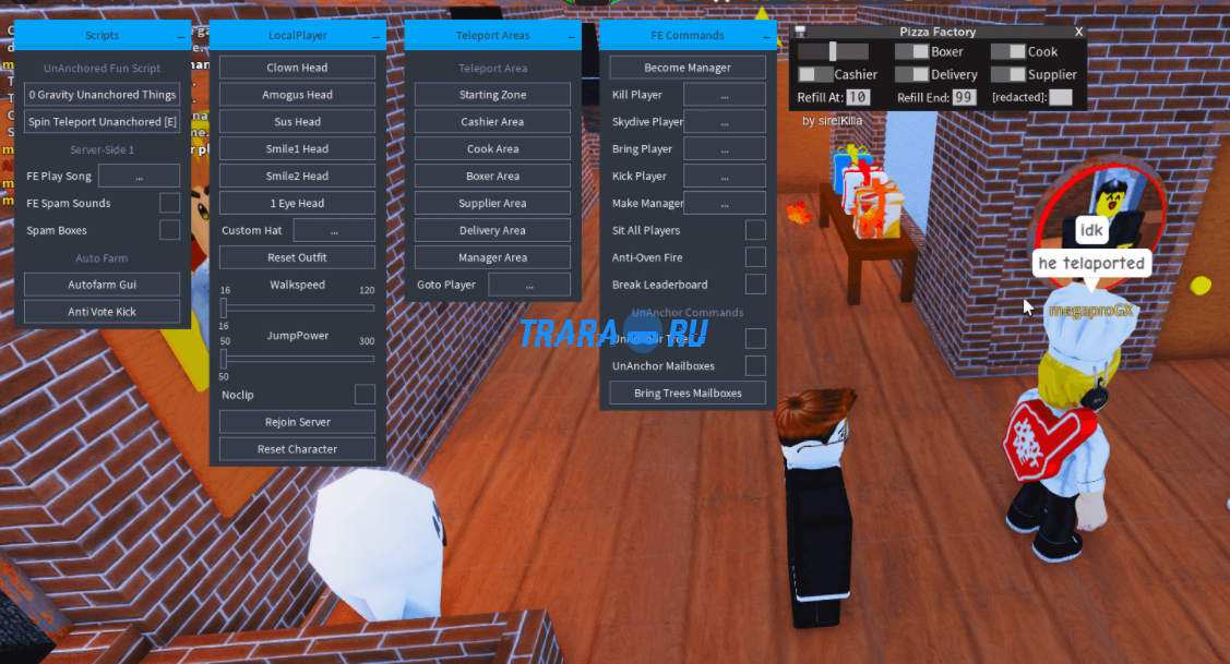 Work at a Pizza Place чит Роблокс – Auto Farm, Become Manager, Teleport, Troll Options